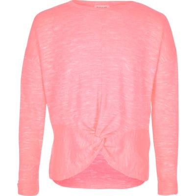 Girls fluro pink knotted front top
